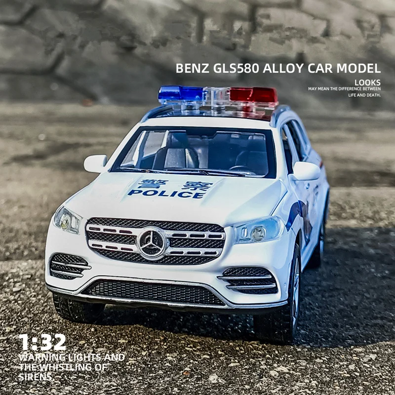 

1:32 Benzs GLS 580 SUV Alloy Car Model Diecast Toy Metal Police Vehicles Car Model Simulation Sound Light Collection Kids Gift