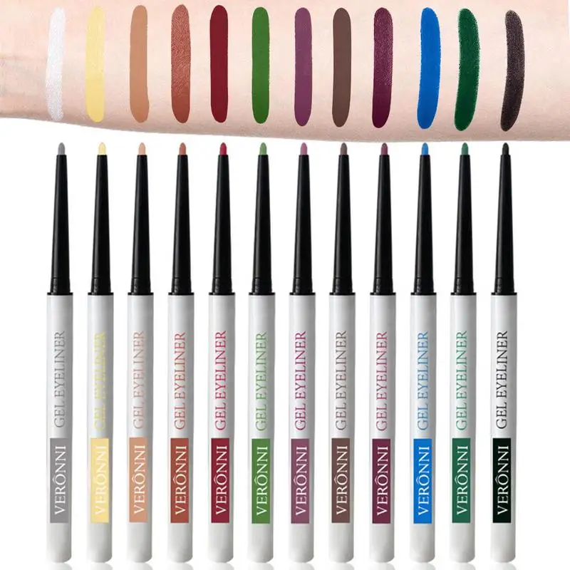 

Набор карандашей для макияжа глаз для женщин, подводка для глаз, 12 цветов, выдвижная Мягкая натуральная Водостойкая Подводка, 24 часа