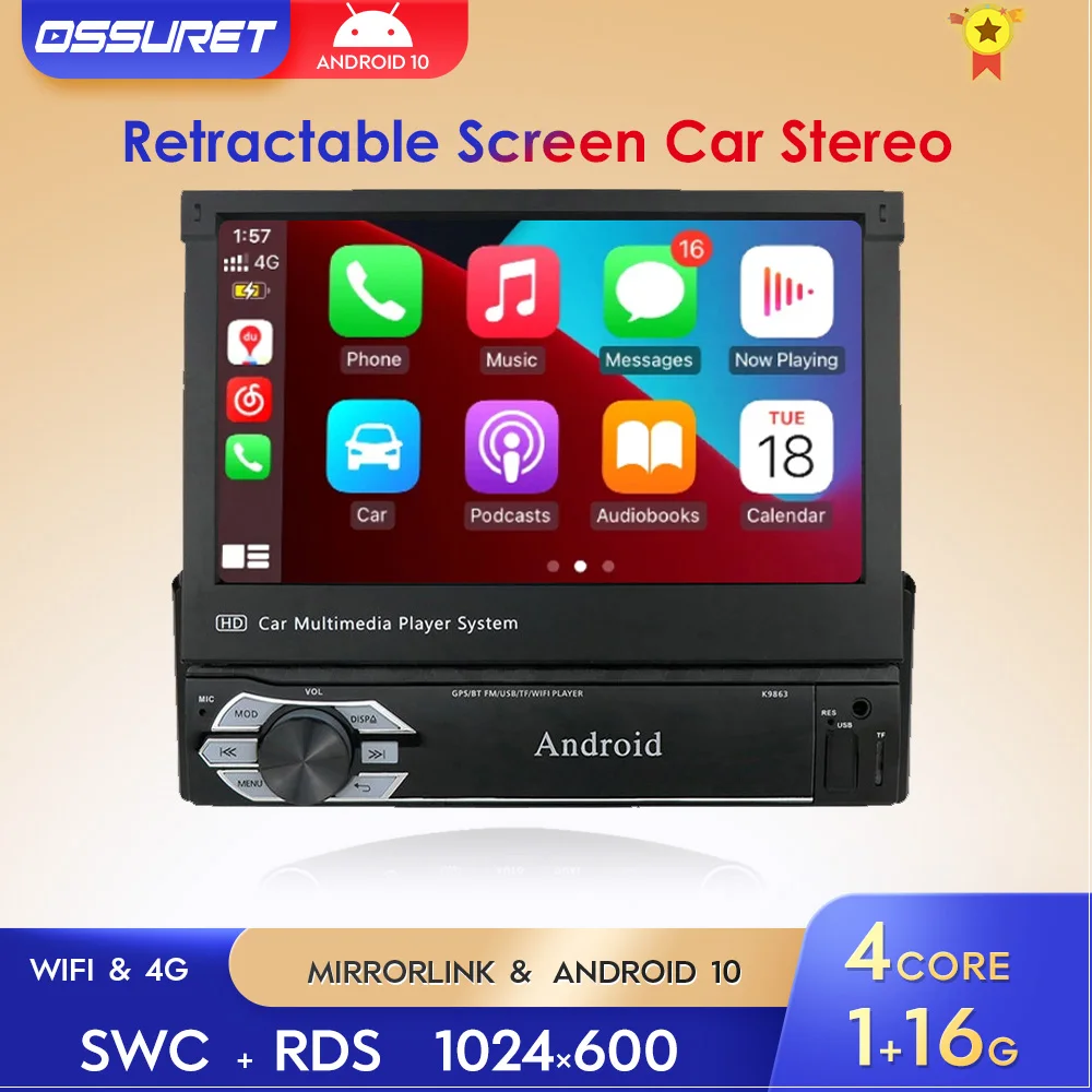 

1 Din 7'' Quad Core Universal Android 10 1GB RAM Car Radio Multimedia GPS Navigation WiFi 1024*600 Touch Screen Audio Stereo BT