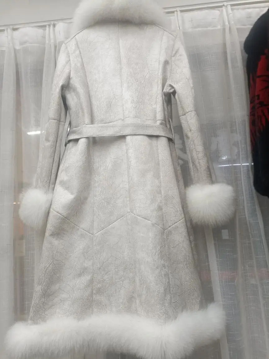 FURTJY Plus Size New Genuine Rabbit Fur Coat Women Winter Real Fox Fur Collar Long Coats Female Genuine Fur And Leather Outwear