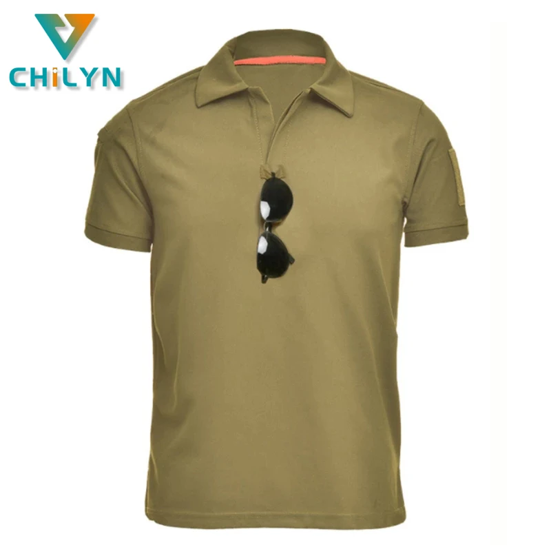 

CHILYN Quick Drying T Shirt Men Summer Sports Outdoor Short Sleeve Shirt Casual Breathable Turn Down Collar Tee Tops Hiking