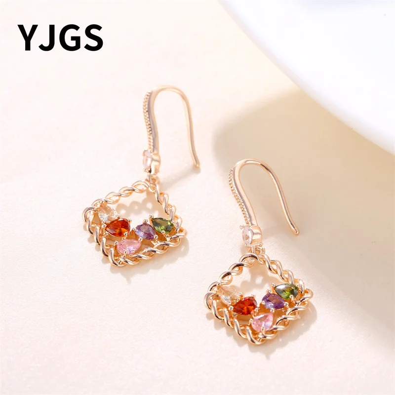 YJGS корейские модные красочные розовые золотые полые циркониевые элегантные