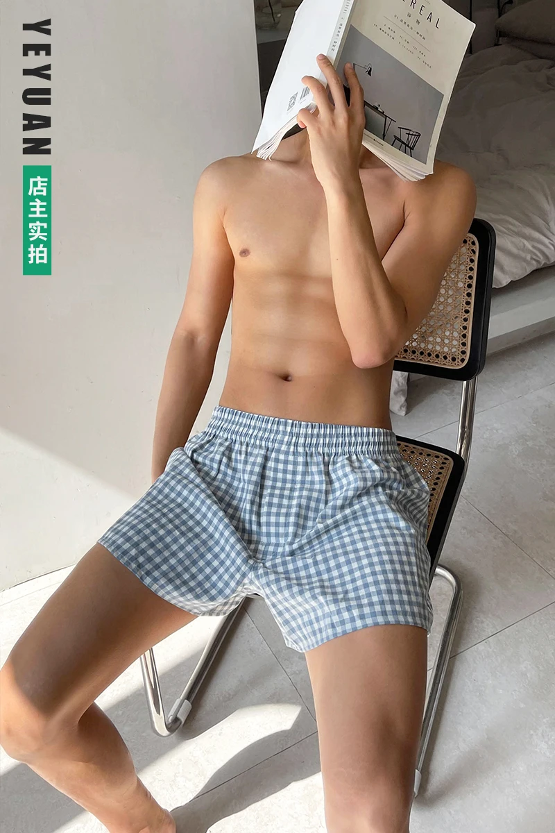 2PCS/Lot Home Wear Comfortable Brand Mid Waist Plaid Grid Thin Man Sexy Thin Underwear Boxer Shorts Male Underpants Pants