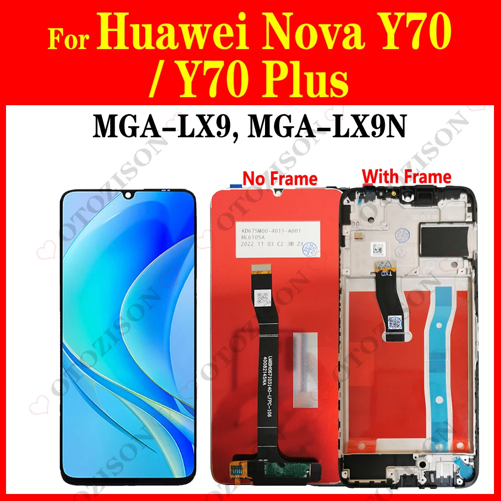 ЖК-дисплей 6,75 дюйма Y70 для Huawei Nova Y70 Plus с рамкой, зеркальный экран, сенсорный датчик, дигитайзер в сборе, замена