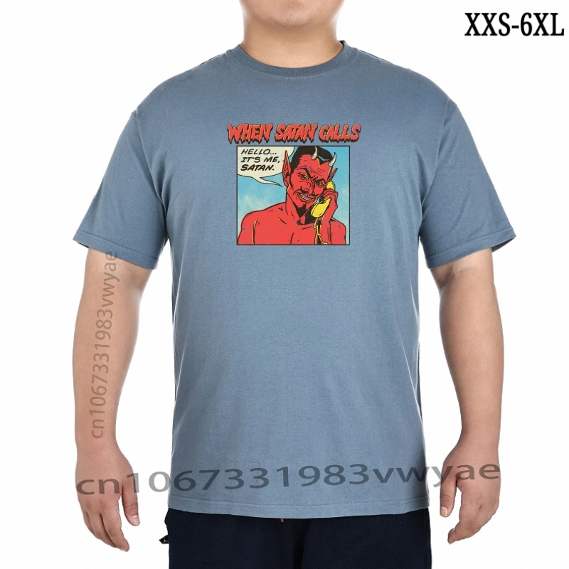 

Повседневная мужская футболка с принтом «когда сатана звонки», мужские футболки с круглым вырезом, крутая Повседневная футболка с принтом ...