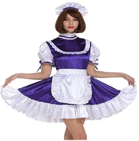 french new sissy lockable middle neck girl adult maid ruffle purple dress role play costume customization