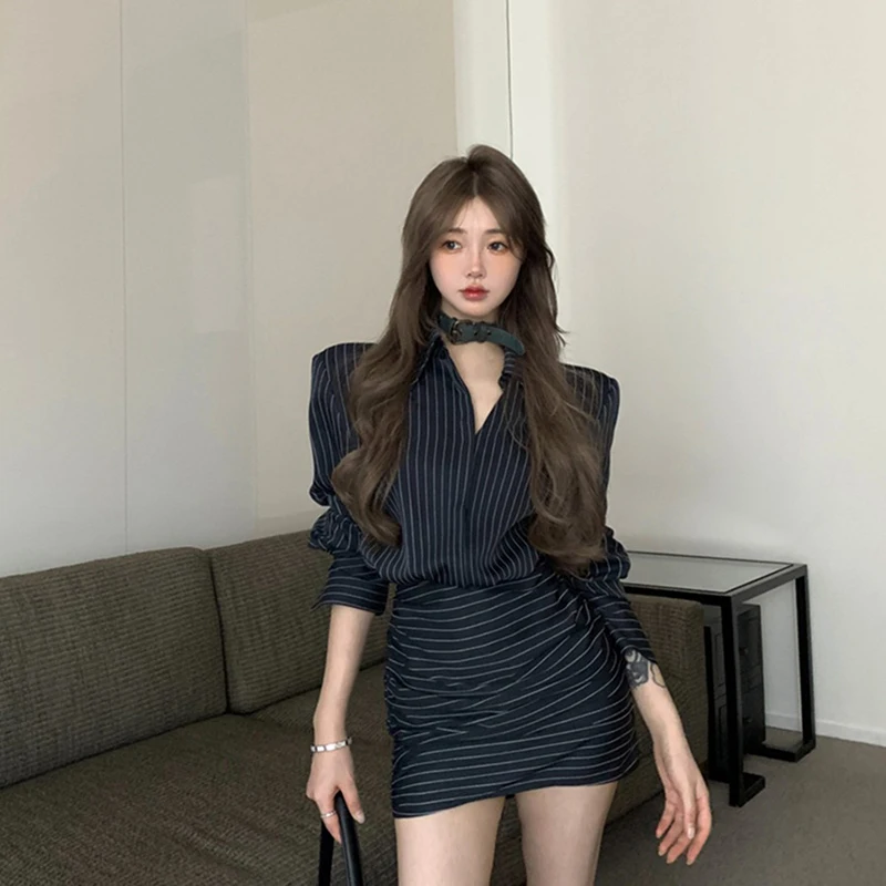Осень-зима женское винтажное платье-рубашка в полоску Shoujo для девочек корейские