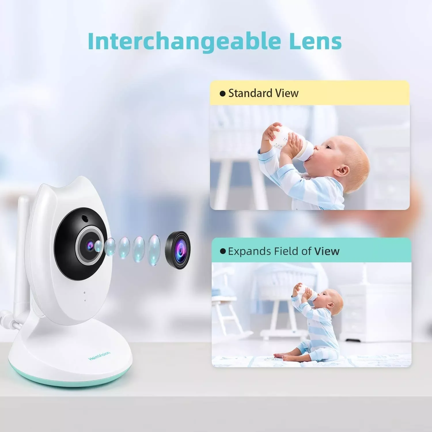 2023New HeimVision HM132 4.3 inch Baby Monitor with Camera Nanny 2-split Screen Night Vision VOX Mode 2 Way Audio Temperature Mo