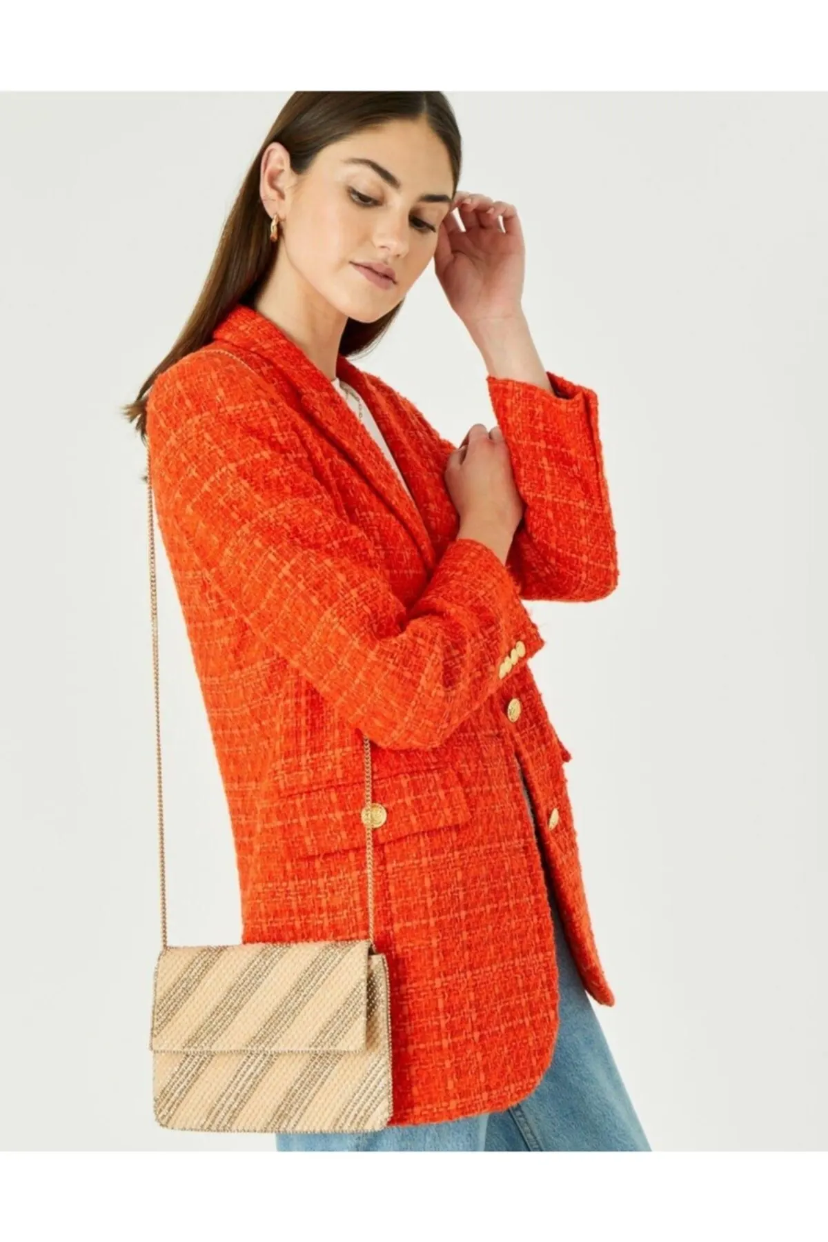 

Женская вечерняя сумка в полоску, с бусинами