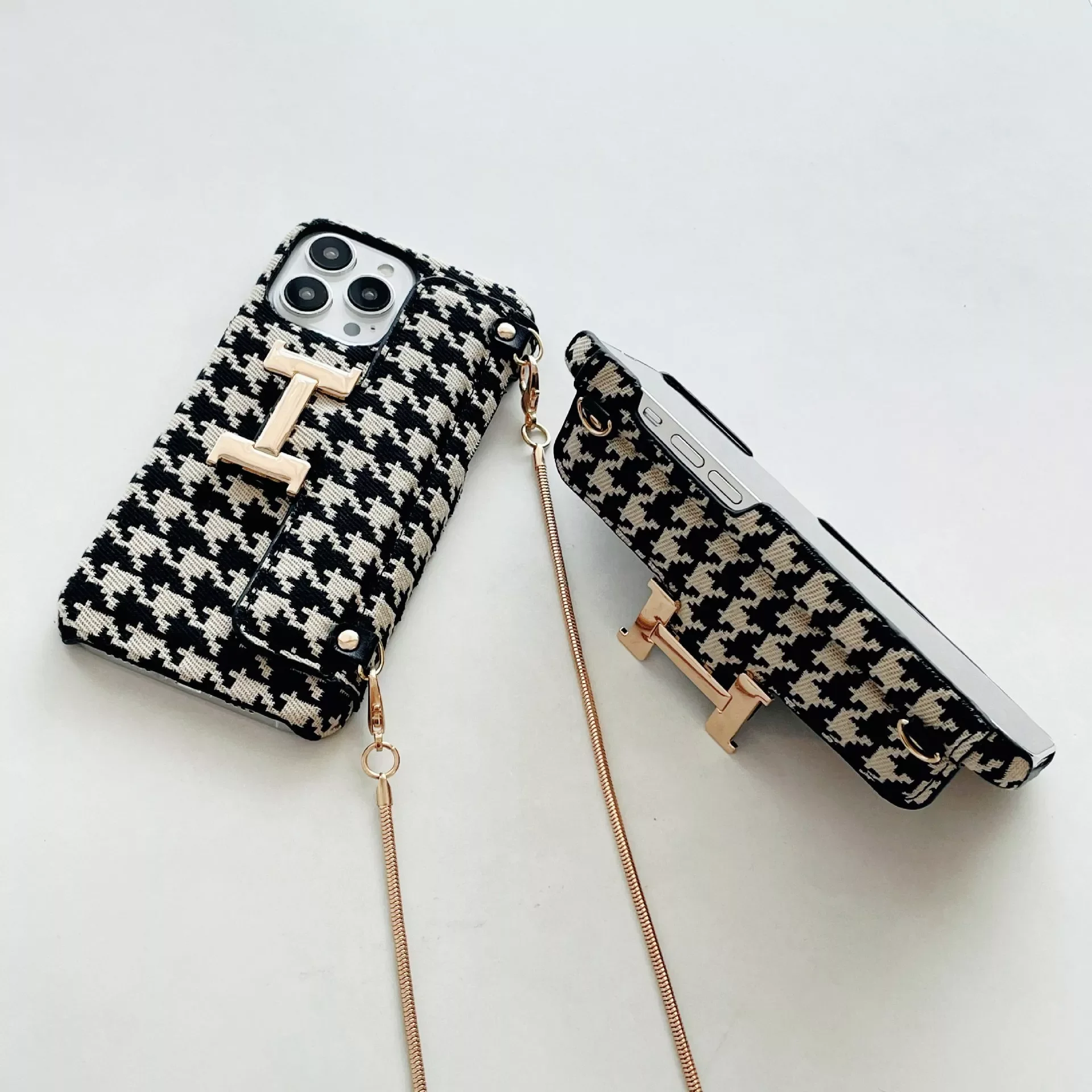 

Luxury Thousand-bird Pattern Card Bag Stand Phone Case For iphone 13 Pro 12 11 Pro Max Cover Crossbody Chain Fabric Cute Cases