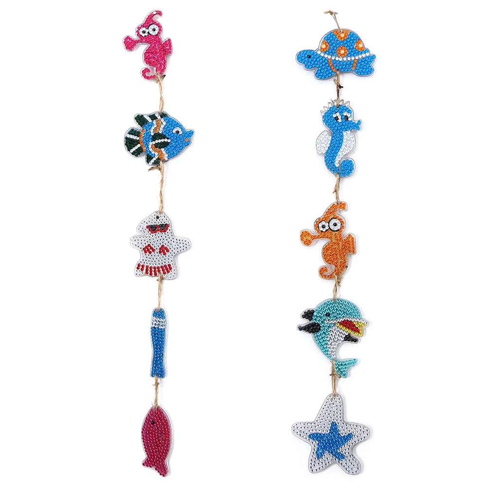 

5Pcs 5D DIY Diamond Painting Ocean Animals Pendant Kit Handicraft Mosaic Rhinestone Round Hanging Crafts for Home Decor