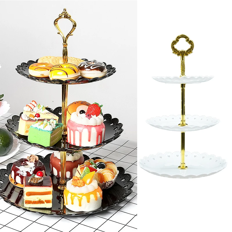 

Three-layer Cake Stand Wedding Party Dessert Table Candy Fruit Plate Cake Self-help Display Home Table Decoration Trays