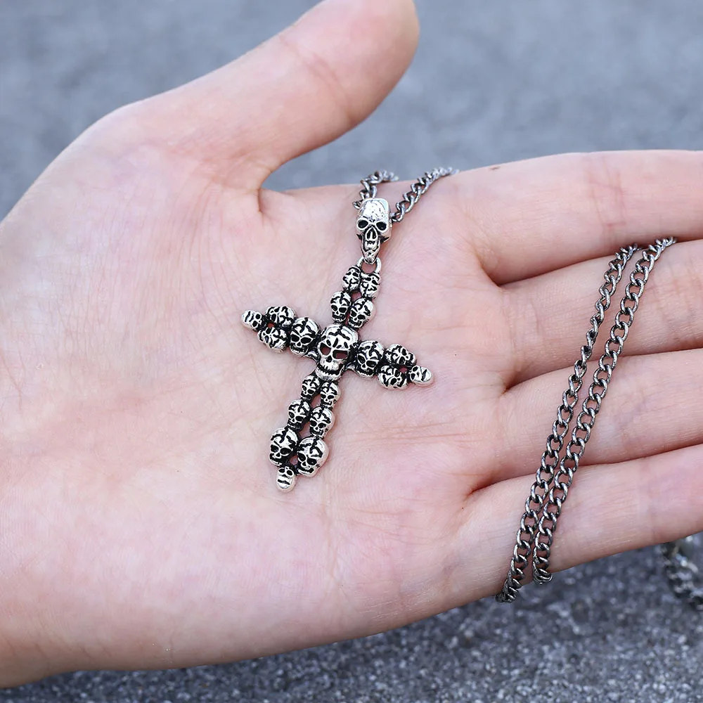 

Vintage Death Skull Head Cross Pendant Necklace For Women Man Street Cool Punk Hip Hop Personalized Necklace Jewelry Accessories