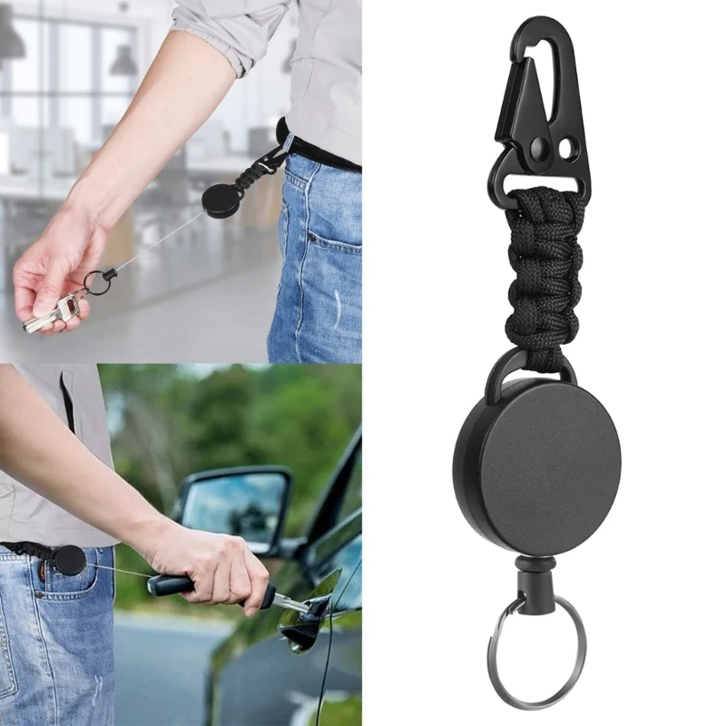 

Steel Cord Keyring Heavy Duty Keychain Retractable IDs Badge Reel with Belt Clip