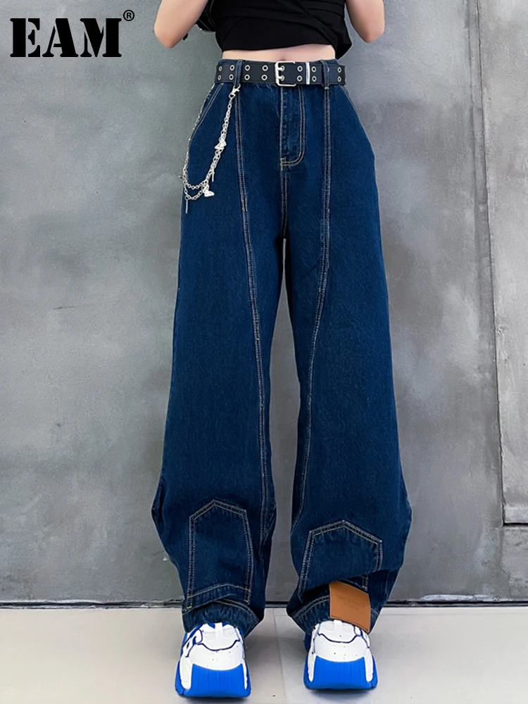 

[EAM] High Waist Blue Denim Personality Casual Wide Leg Jeans New Loose Women Trousers Fashion Tide Spring Autumn 2022 1DE8048