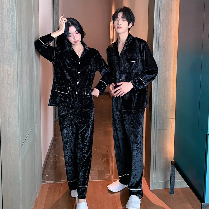 2024 новая золотая бархатная парная пижама мужская и женская осенне-зимняя тонкая