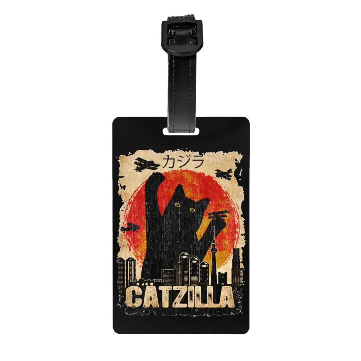 

Catzilla черные японские кошки для влюбленных, аксессуары для путешествий, модный держатель из силикагеля, бирки для багажа, имя