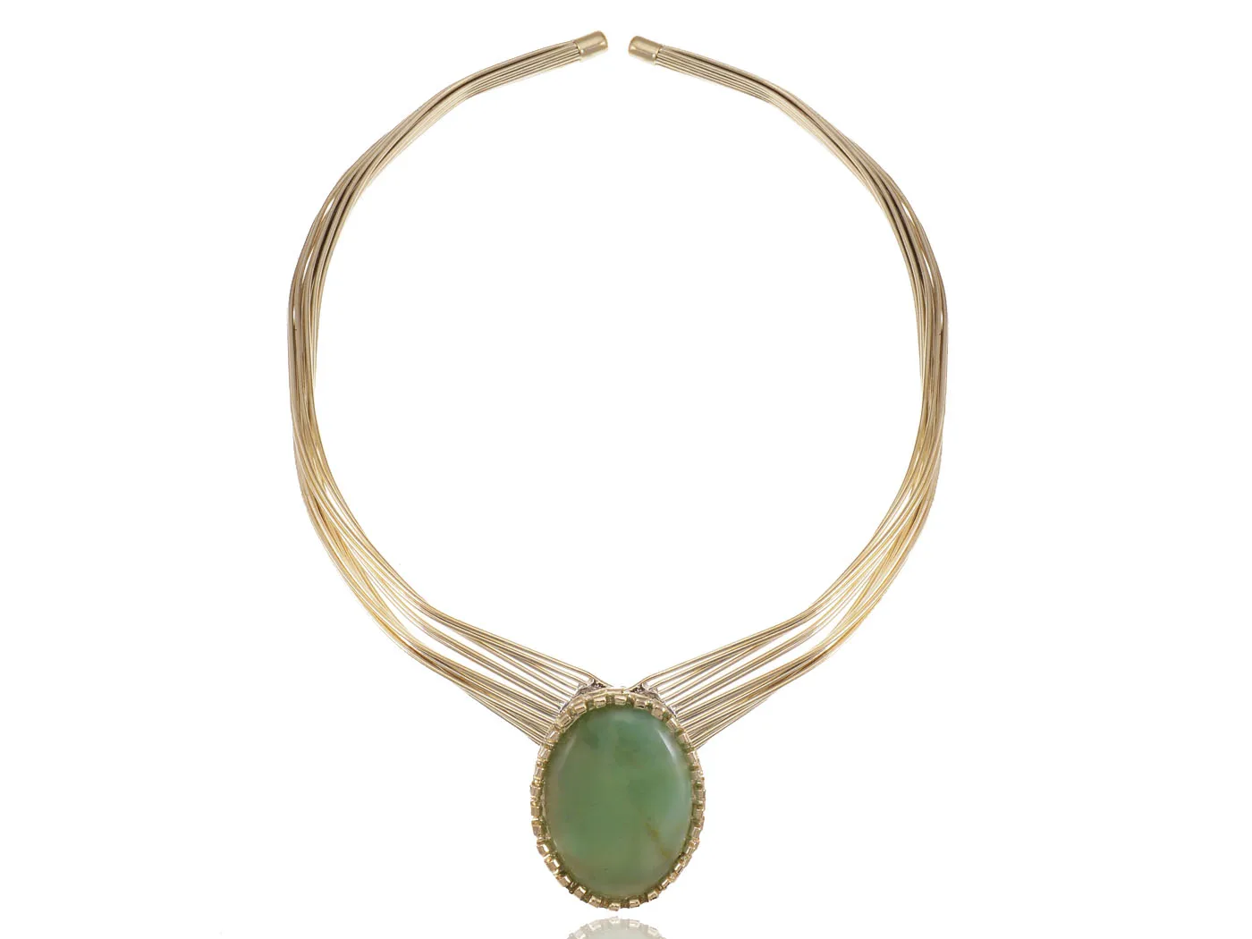 

Golden Toned Contemporary Single Shiny Green Stone Pendant Layered Necklace