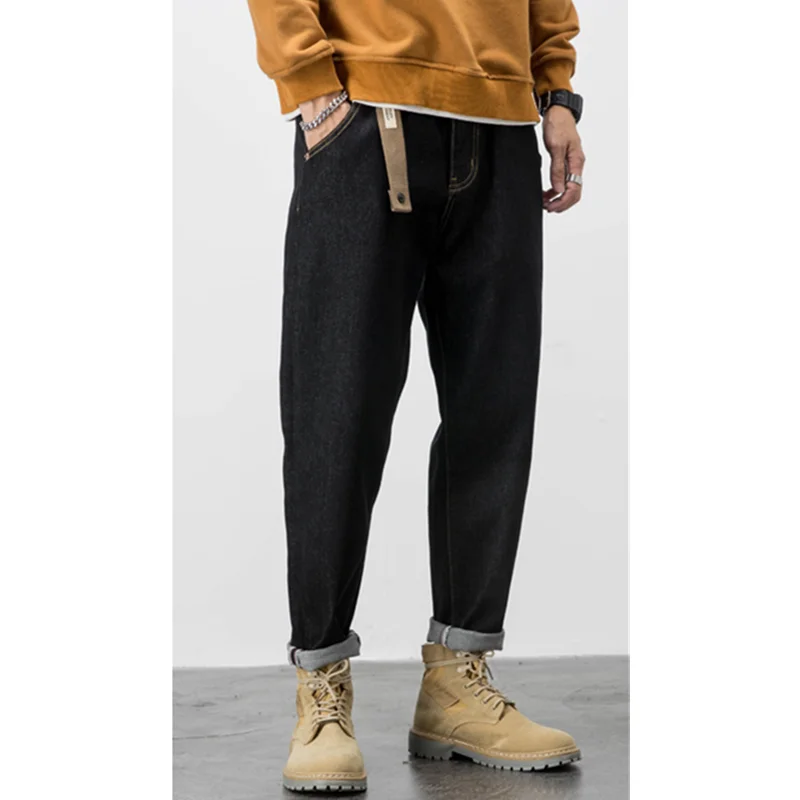 Men Clothing New Pattern Recreational Vintage Broad Leg Black Jeans Straight Cylinder Large Loose Cargo Pants 2022 Autumn Female