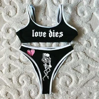skeleton scorpion pattern swimwears women sleeveless ribbed tank tops briefs swimsuit gothic two pieces bikinis set
