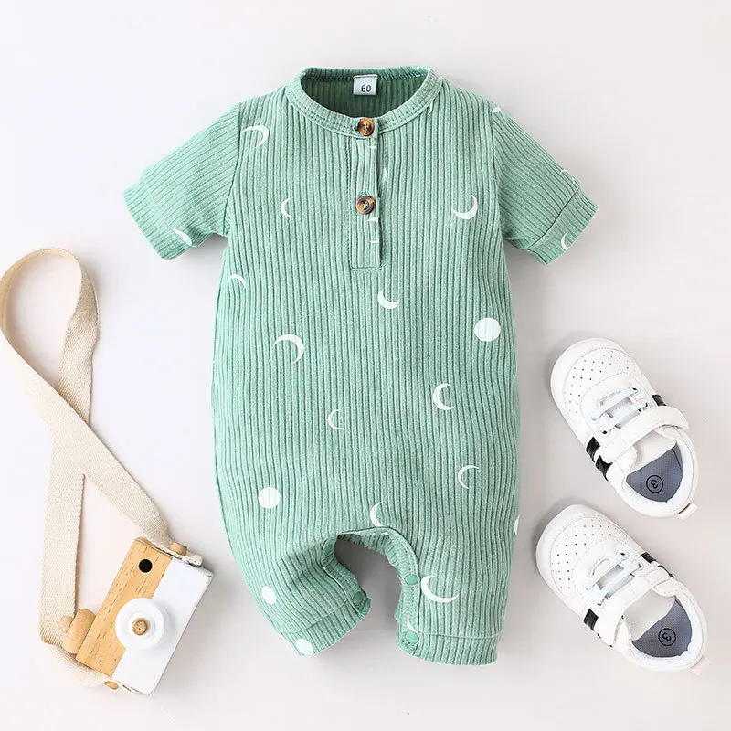 

Baby Boy Clothes Jumpsuit For Newborns Infant Casual Outfits Toddler Solid Moon Print Romper Children Summer Bodysuit For Kids