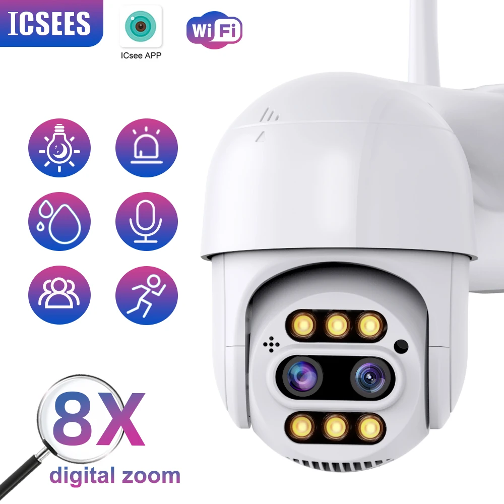 

PTZ Camera 8X Digital Zoom 4K IP Camera Outdoor Waterproof IP66 2K Wifi Surveillance Security Camera CCTV Dual Lens Auto Track
