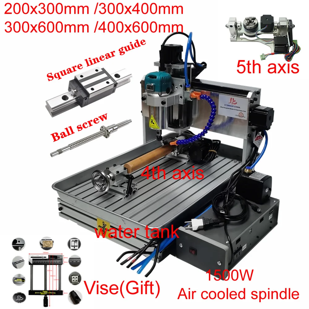 Wood Router CNC 6040 1500W 4 Axis 3040 Metal Engraving Drilling Machine 5 Axis 3020 PCB Milling Carving Machine With Water Tank