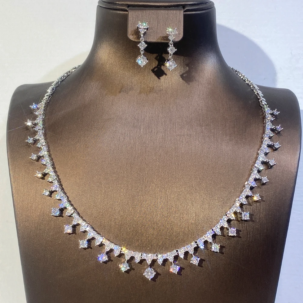 2024 роскошный дизайн белое ожерелье с микро-паве циркониевое комплекты ювелирных
