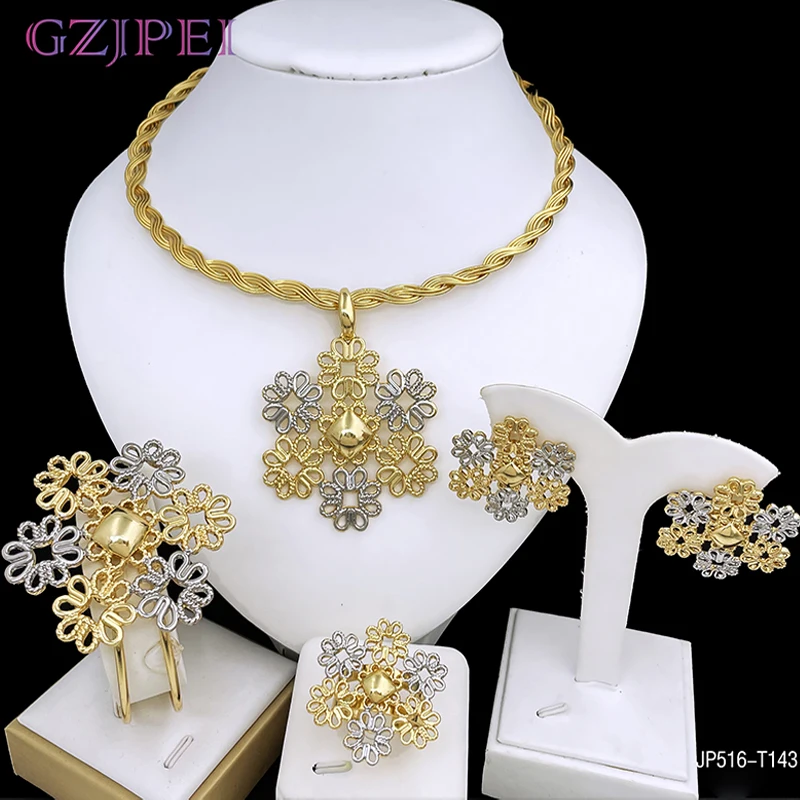 

Unique Jewelry Set Italy 18k Gold Plated Women Necklaces Dubai Jewelry Elegant Two Tone Pendant Necklace Bride Party Accessories