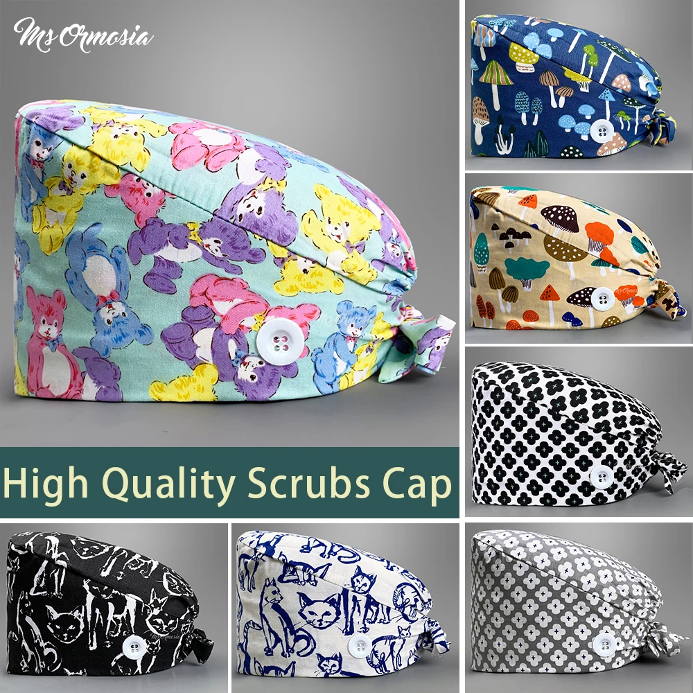 

Nursing Scrubs Hats Tieback Pet Medical Scrub Pharmacist Clinic Hat Dentist Lab Cap Nurse Surgical Hospital Doctor Working Caps