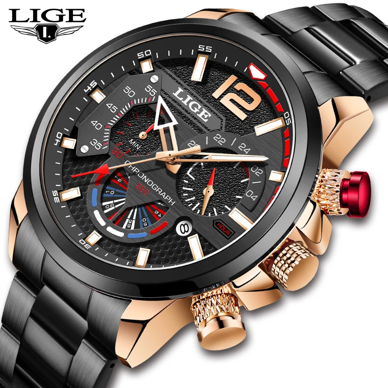 

LIGE Watch for Men Fashion Watch Men Stainless steel Quartz Military Watches Sports Wristwatch Waterproof Relogio Masculino+Box
