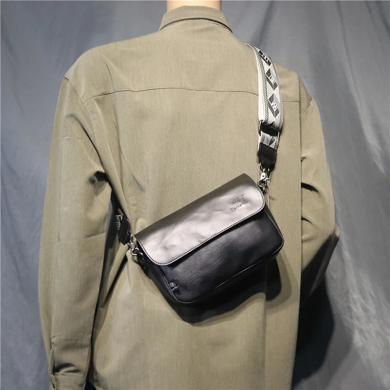 

fashion ribbon men's shoulder bag South Korean youth commuting fashion men's satchel flip PU small men's bag