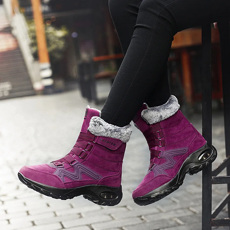 Winter Leather Women Boots High Quality Plush Warm Snow Boots Comfortable Women Ankle Boots Outdoor Waterproof Sneakers
