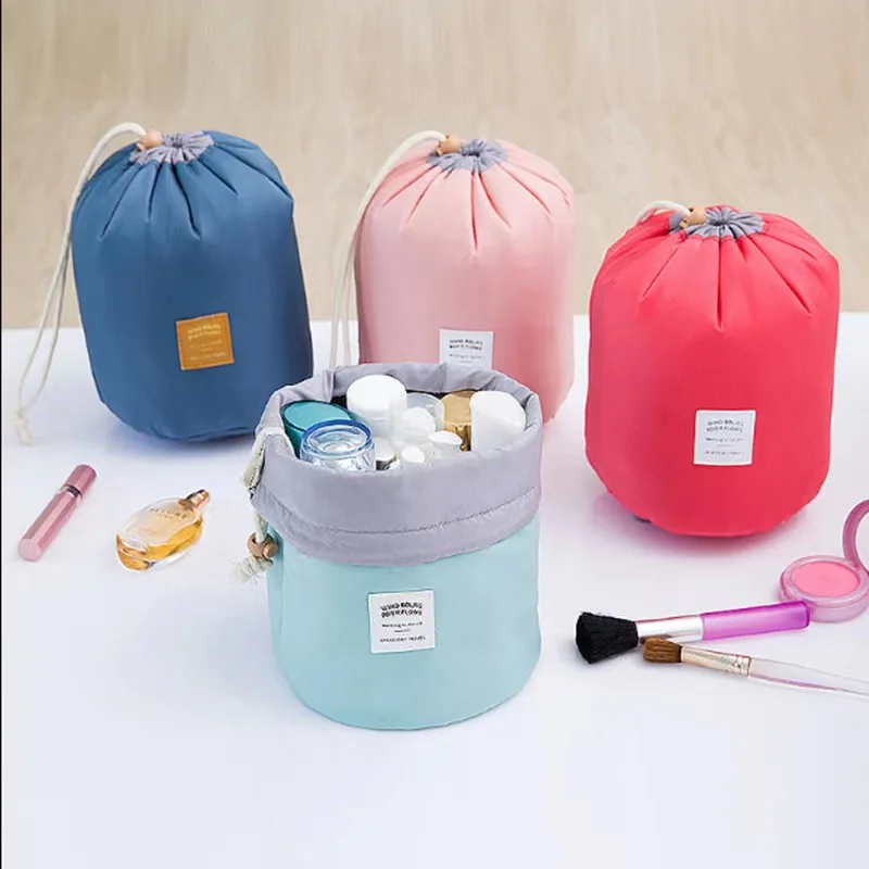 Cylindrical Multifunctional Travel Waterproof Wash And Makeup Bag For Lazy People Large Capacity Portable Drawstring Makeup Bag