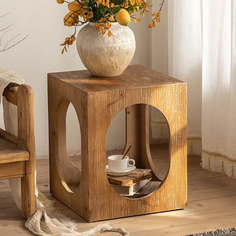 

Retro Solid Wood Small Side Table Minimalist Living Room Small Tea Table Wabi Lonely Wind Corner Console Salontafel Furniture