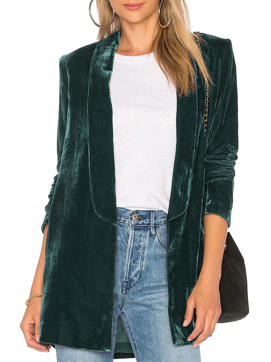 

Women s Casual Fashion Velvet Blazer Lapel Long Sleeve Formal Bussiness Cardigan Suit Jacket