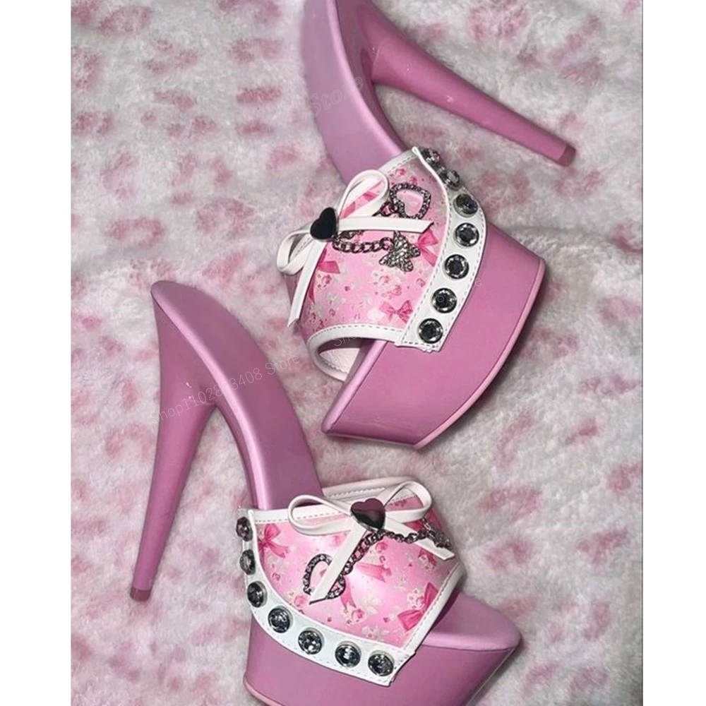 Женские шлепанцы на платформе розовые туфли шпильке с кристаллами и