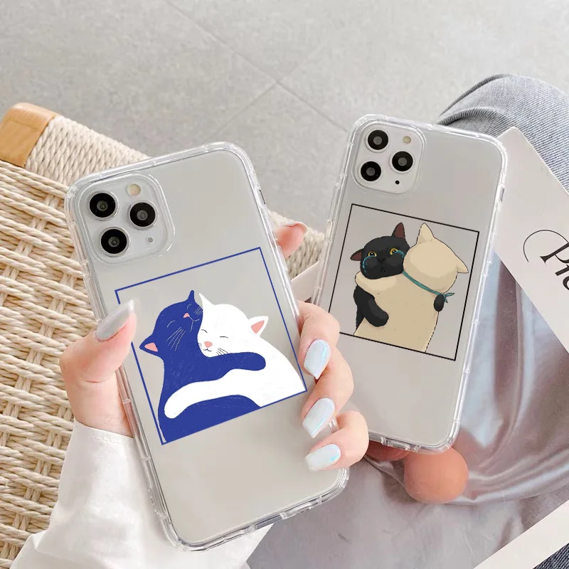

Cartoon Hug Cat Clear Phone Case For iPhone 7 8 Plus SE2020 12 13 mini 11 Pro Max X XR XS MAX Cute Animal Back Transparent Cover