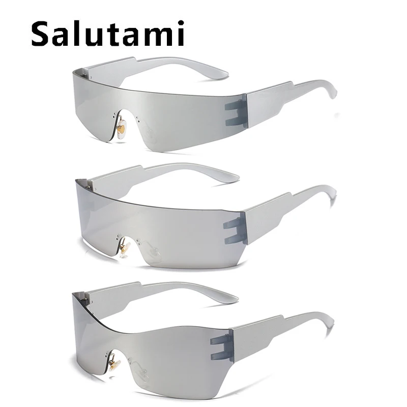 

Rimless One Piece Silver Mirror Sunglasses For Women New Fashion Brand Arc Shield Sun Glasses Men Punk Shades Driving Eyewear