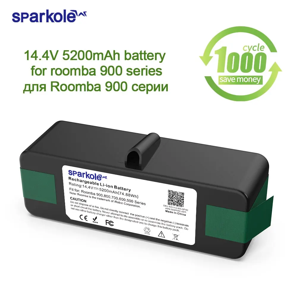 Sparkole 14.4V 5200mAh Li-ion Battery For iRobot Roomba 900 800 700 600 500 Series 980 960 985 900 895 860 695 690 640 614 550
