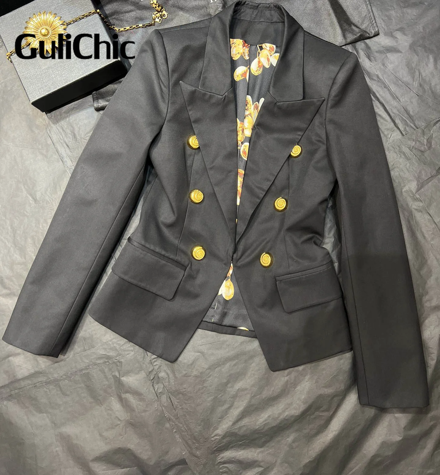 10.31 GuliChic женский классический золотой пуговице темпераментный комплект с