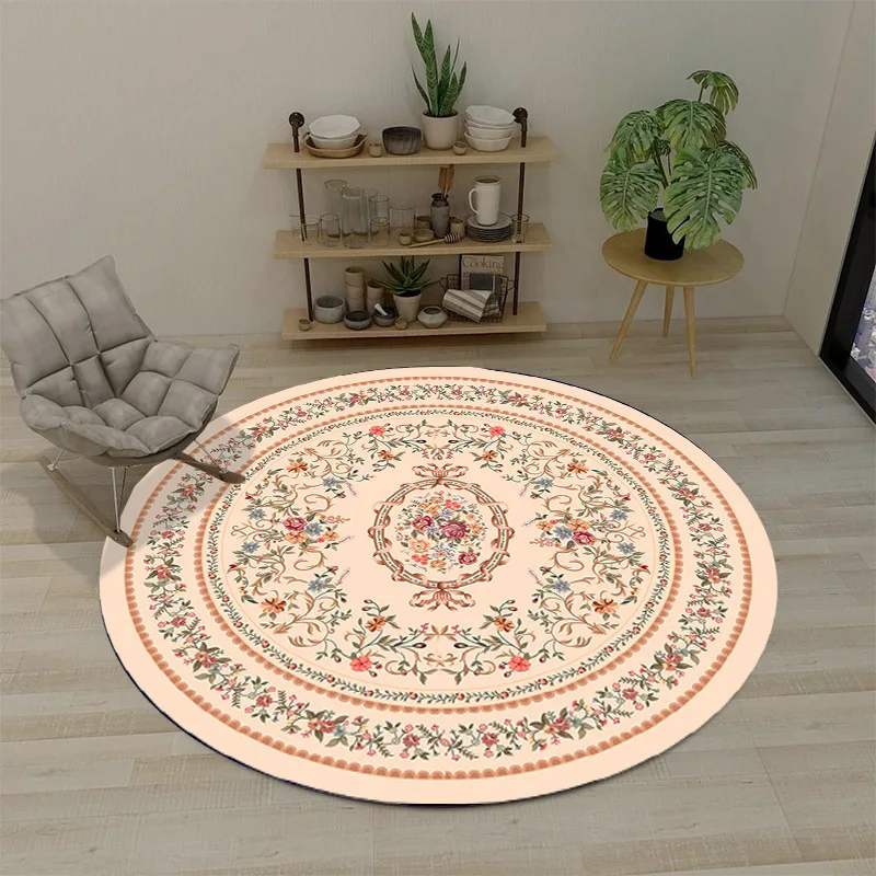 

Vintage round carpet household living room floor mat non slip carpet bedroom bedside decorative carpet