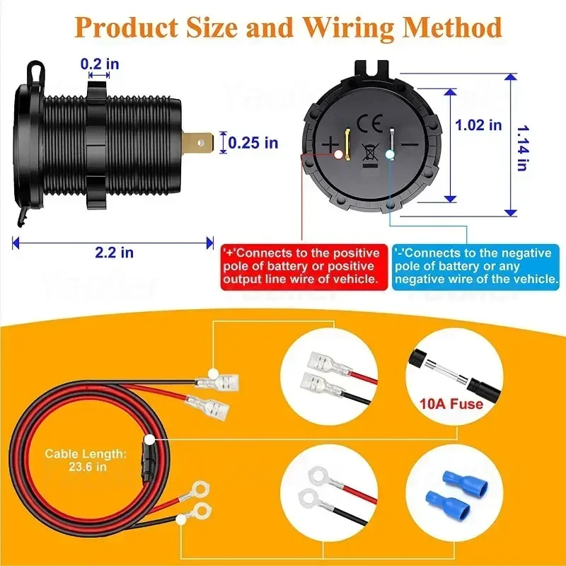 Kewig 108W 12V USB-розетка Quick Charge 3.0 USB-разъем для зарядного устройства и два порта PD с