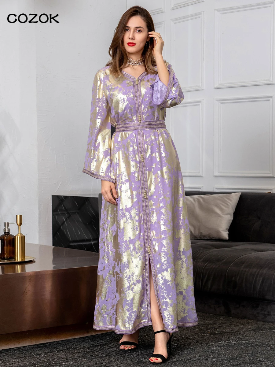 

Hot Stamping Moroccan Caftan Lined Chiffon Women Jalabiya Saudi Dubai Abaya African Dress Muslim Party Evening Ramadan Kaftan