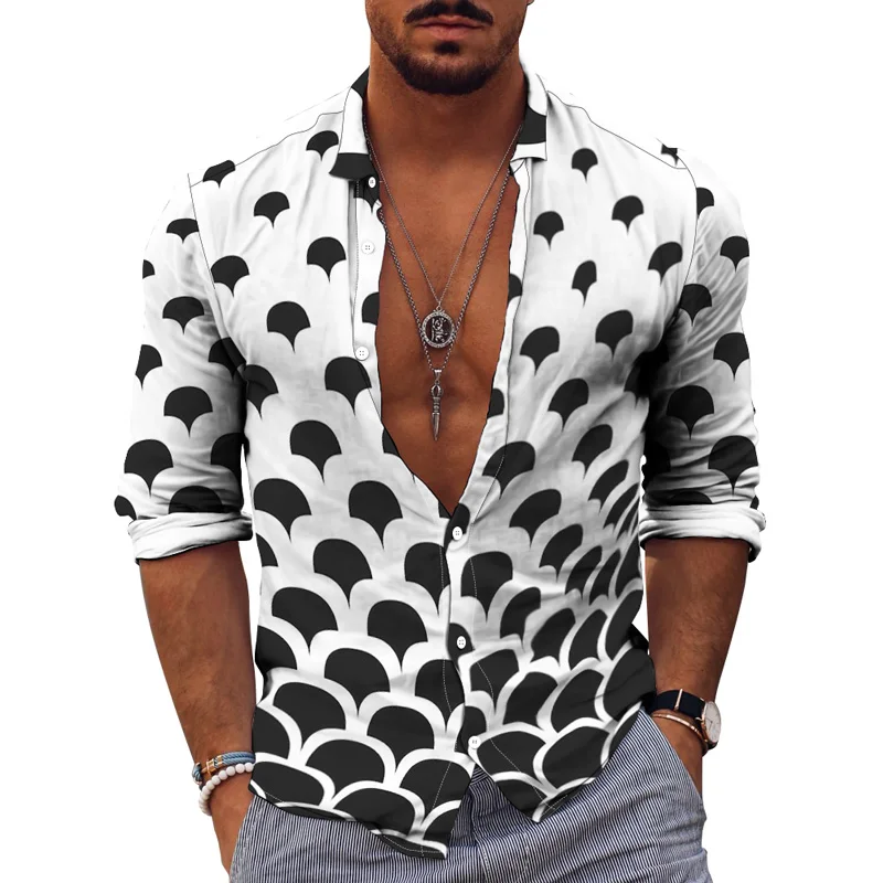 Autumn 3D Print Gradient Irregular Pattern Fashion Top Party Shirt Casual Daily Men's Lapel Long Sleeve Single Breasted Cardigan