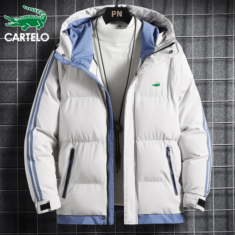 cartelo brand winter men's two-bar cotton clothing stand-up collar hooded jacket windproof warm thickening simple new cotton clo