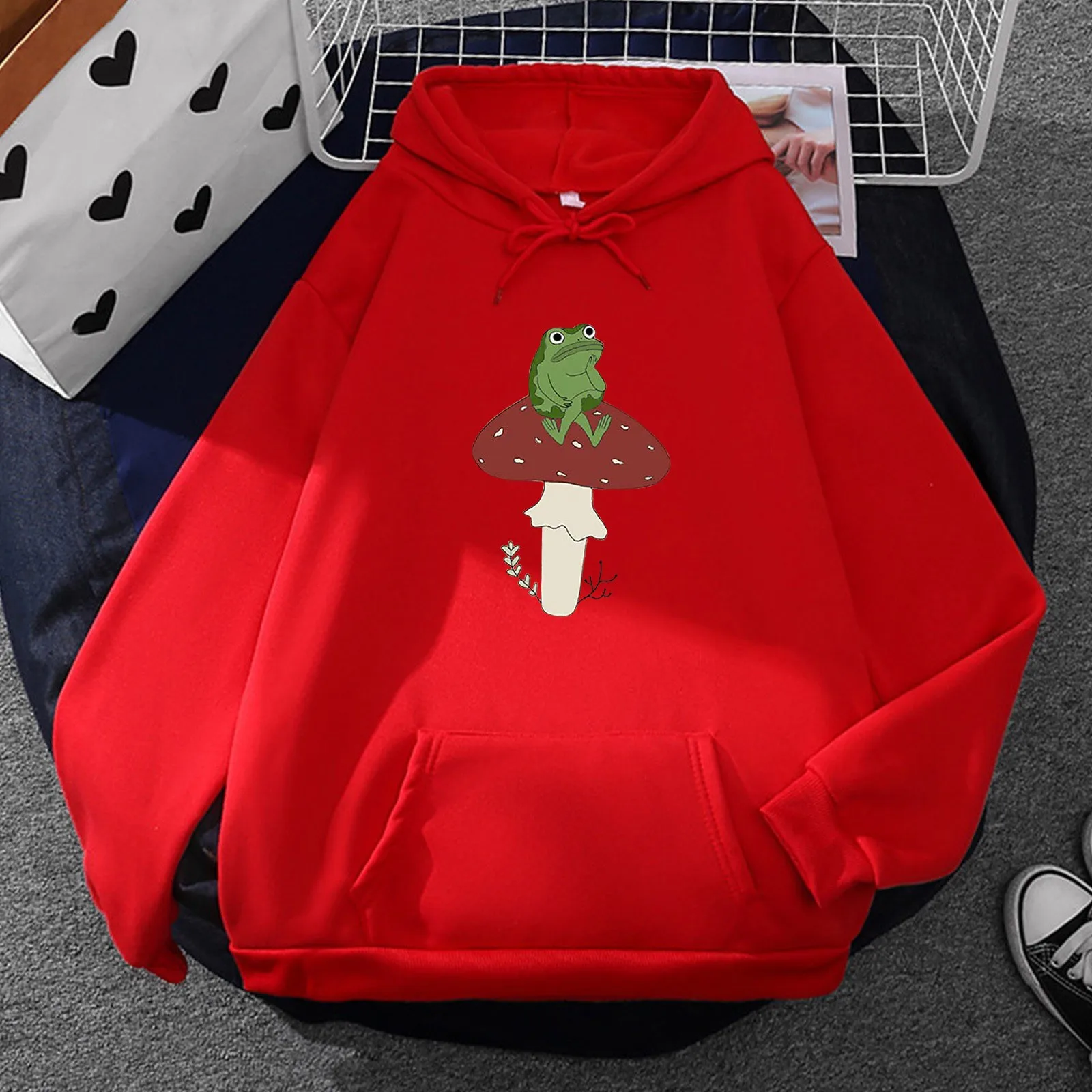 

Hoodie Pocket Womens Casual Frog Print Long Sleeve Hooded Pocket Sweatshirt Loose Tops Womens over Hoodies