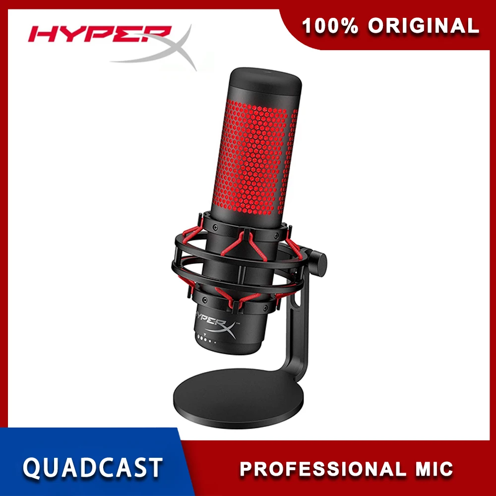 

HyperX QuadCast USB Condenser Gaming Microphone Anti-Vibration Shock Mount Four Polar Patterns For PC PS4 PS5 and Mac
