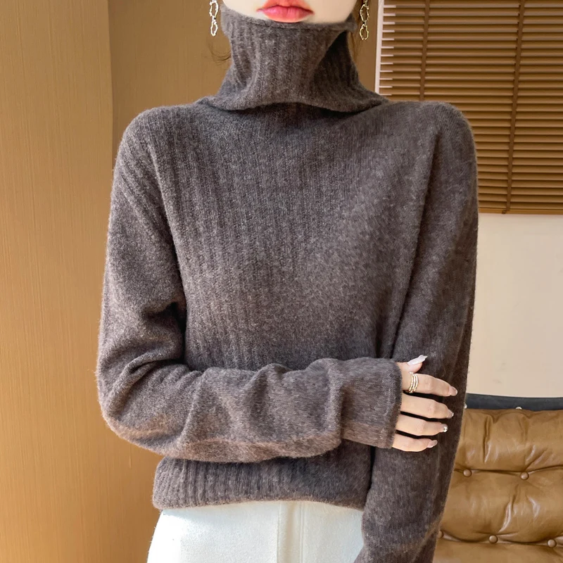 Женский зимний трикотажный пуловер из 100%-ной шерсти модный бесшовный свитер с