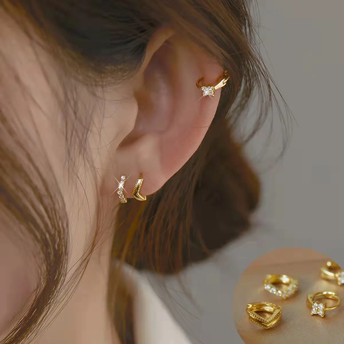 сережки для подростков Женские серьги в виде маленького клевера с цирконом 1 шт. 14